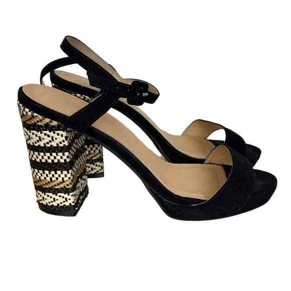 EUC Straw 4" Heel Platform Sandal with Black Suede Ankle and Toe Strap S… - Picture 4 of 11